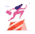 Business Woman Character Holding Briefcase Running and Jumping over Barriers. Successful Businesswoman Leader Royalty Free Stock Photo