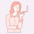 Business woman character smoking bust shot. clored hand drawn style vector design illustrations. eps10. Royalty Free Stock Photo