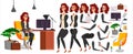 Business Woman Character Vector. Working Female Girl Boss. Office. Girl Developer. Animation Set. Attractive Lady