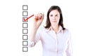 Business woman checking on checklist box. Royalty Free Stock Photo