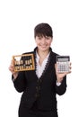 Business woman choice abacus or calculator