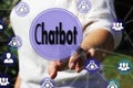 The business woman chooses Chatbot a touch screen. The concept o