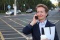 Business woman in the city making a phone call with smartphone Royalty Free Stock Photo