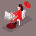 Business woman or a clerk working at her office desk. Flat style modern illustration. Royalty Free Stock Photo