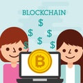 business woman and client lapotp bitcoin blockchain