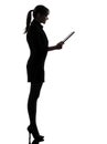 Business woman computer computing digital tablet silhouette Royalty Free Stock Photo