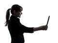 Business woman computer computing digital tablet silhouette Royalty Free Stock Photo