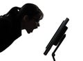 Business woman computer computing screaming angry silhouette Royalty Free Stock Photo