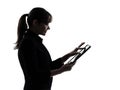 Business woman computer computing typing digital tablet silhoue Royalty Free Stock Photo