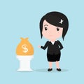 Business Woman concept by have money bag