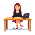 Business woman confidently sitting in office chair