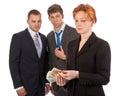 Business woman is counting money with curious male Royalty Free Stock Photo