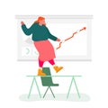 Business Woman Dancing on Office Desk at Growing Arrow Diagram Happy for Financial Success. Businesswoman Character