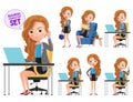 Business woman in desk vector characters set. Businesswoman office manager character. Royalty Free Stock Photo