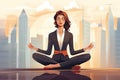 business woman doing yoga in office AI generated Royalty Free Stock Photo