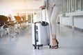 Business woman Dragging suitcase luggage bag Royalty Free Stock Photo