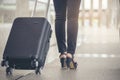 Business woman  Dragging suitcase luggage bag Royalty Free Stock Photo