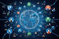 Business woman drawing global structure networking and data exchanges customer connection
