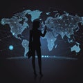 Business woman drawing global structure networking