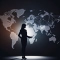 Business woman drawing global structure networking