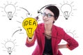 Business woman drawing light bulb Royalty Free Stock Photo