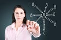Business woman drawing social network structure. Royalty Free Stock Photo