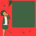 Business Woman Drawing Standing Beside Board Presentation Thinking New Ideas. Lady Next Demonstrating Reasoning Recent Royalty Free Stock Photo