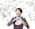 Business woman with earned money Royalty Free Stock Photo