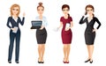 Business woman in elegant office clothes in different poses. Office team