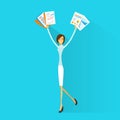 Business woman excited hold hands up raised arms Royalty Free Stock Photo