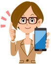 Business woman explaining with smartphone