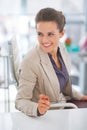 Business woman with eyeglasses in office Royalty Free Stock Photo