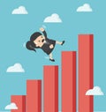 Business woman falling down graphic chart