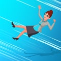 Business Woman Falling Down Vector. Finance Miskate, Business Bankruptcy, Work Crisis. Failure. Fall To The Bottom
