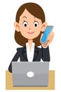 Business woman female phone smart phone personal computer