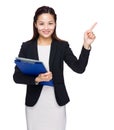 Business woman with file pad and finger point out Royalty Free Stock Photo