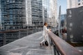 Business woman at the financial district Royalty Free Stock Photo