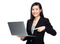Business woman finger point to laptop computer Royalty Free Stock Photo