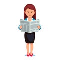 Business woman in formal dress reading news paper