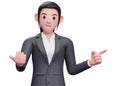 business woman in formal suit come here gesture and pointing to the side