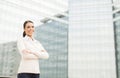 Business woman in front of office building Royalty Free Stock Photo