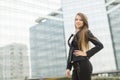 Business woman in front of office building Royalty Free Stock Photo