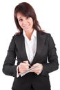 Business woman full of thoughts Royalty Free Stock Photo