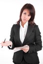 Business woman full of thoughts Royalty Free Stock Photo