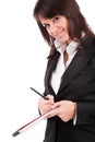 Business woman full of thoughts Royalty Free Stock Photo