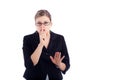 Business woman gesturing silence sign Royalty Free Stock Photo