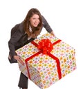 Business woman with gift box. Royalty Free Stock Photo