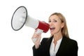 Business woman giving instructions with megaphone Royalty Free Stock Photo