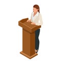 Business woman giving a presentation in a conference or meeting setting. Orator speaking from tribune vector Royalty Free Stock Photo