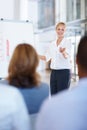 Business woman giving presentation to group. Portrait of beautiful business woman giving presentation to group. Royalty Free Stock Photo